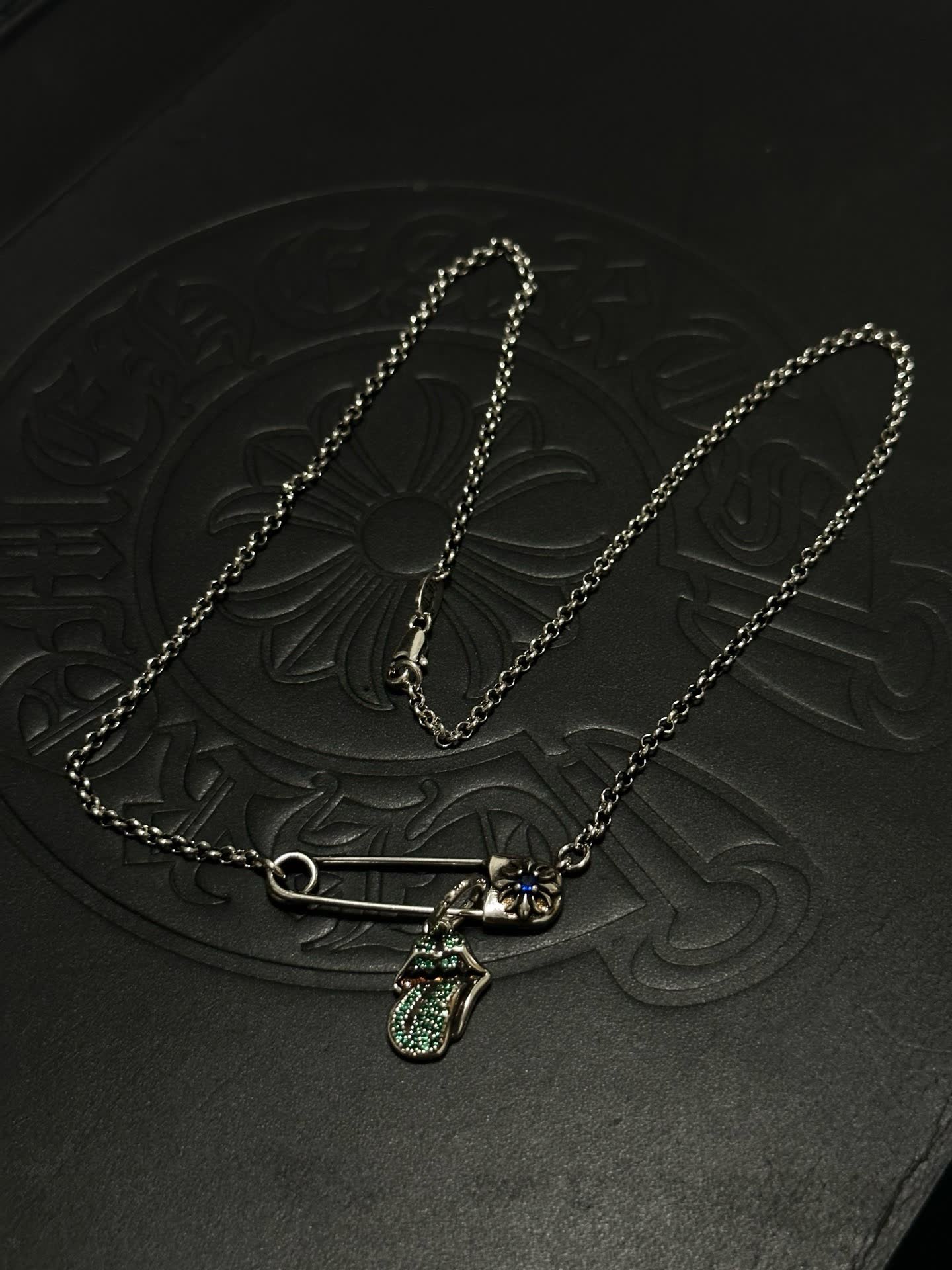 Chrome Hearts Rolling Stones Tongue Safety Pin Necklace